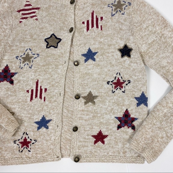 VINTAGE NORTHERN ISLES Embroidered Star Print Button-Front Cardigan Medium - Picture 3 of 12